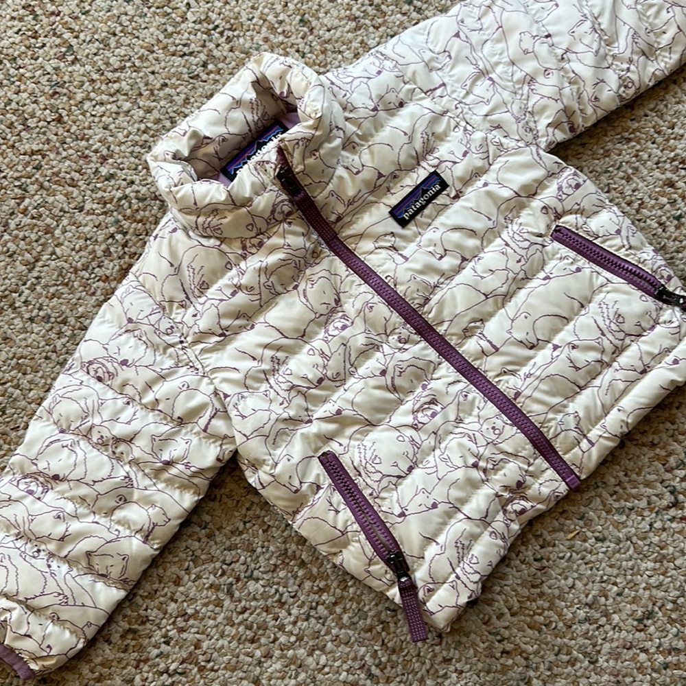 Patagonia Baby Puffer Jacket in Cream and Purple